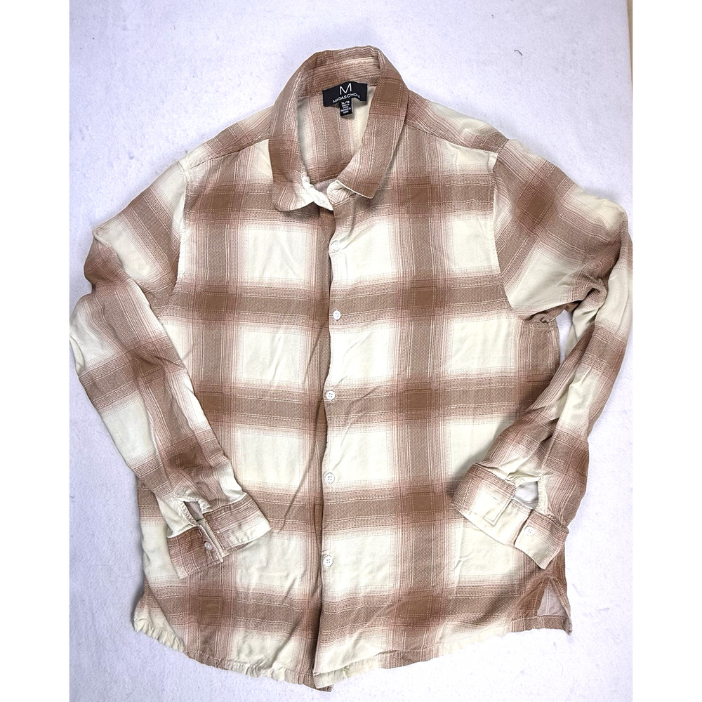 Magaschoni mens shirt XL brown shadow plaid Eclectic Grampa
